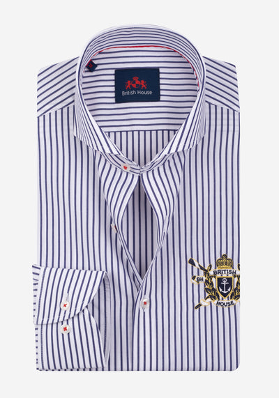 White Navy Stripe Poplin Shirt