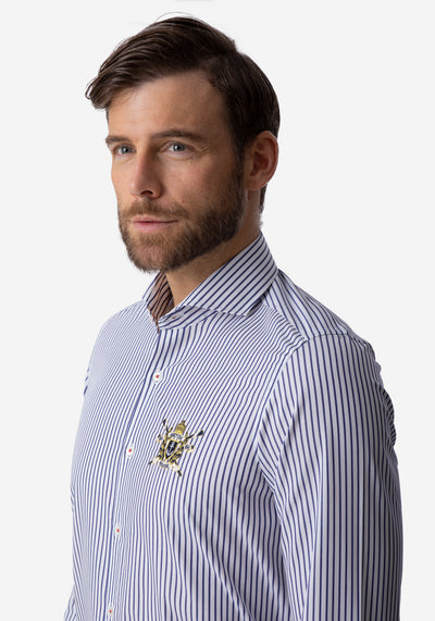 White Navy Stripe Poplin Shirt