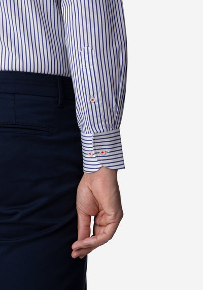 White Navy Stripe Poplin Shirt