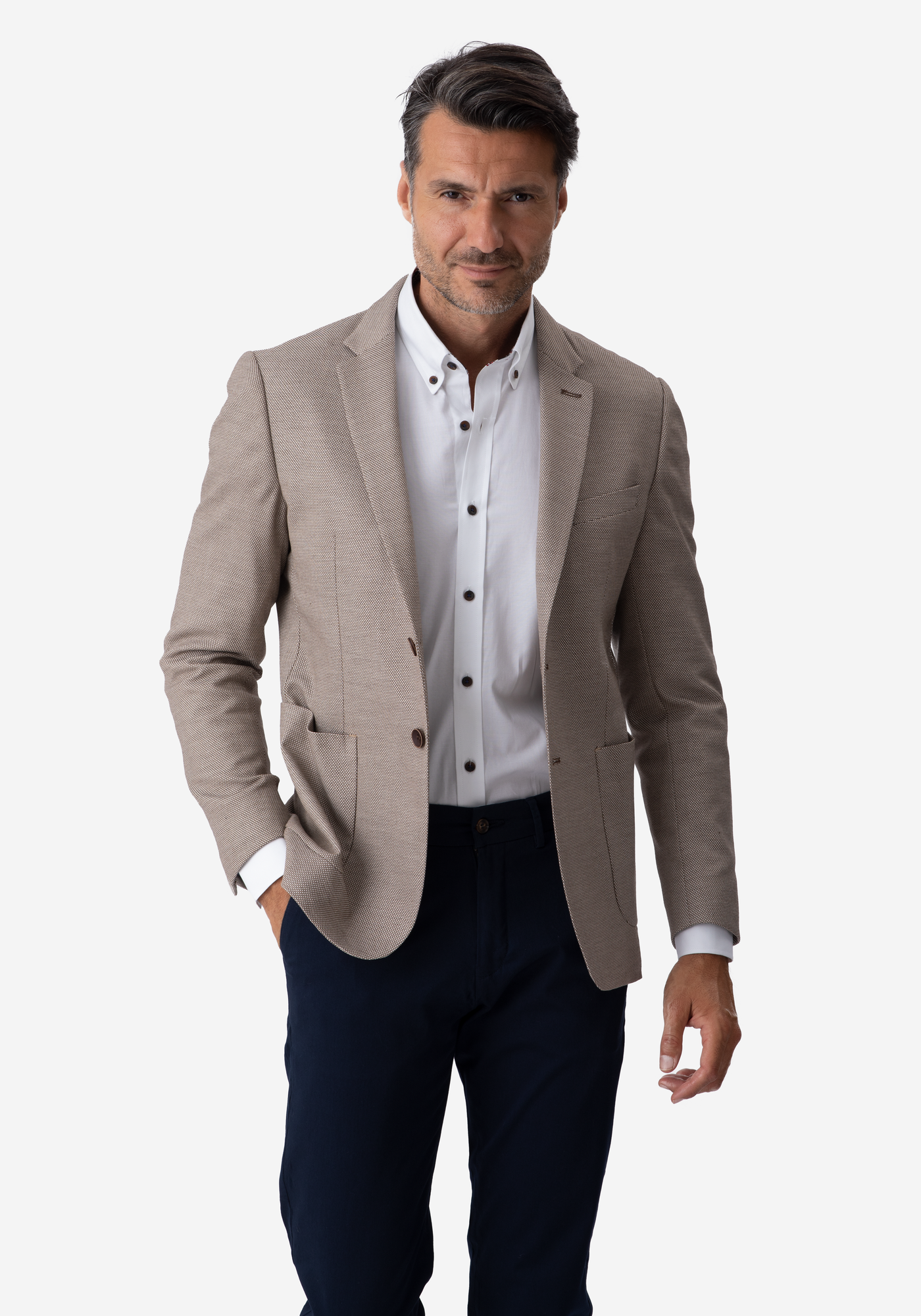 Contemporary Fit Cameo Beige Dotted Blazer