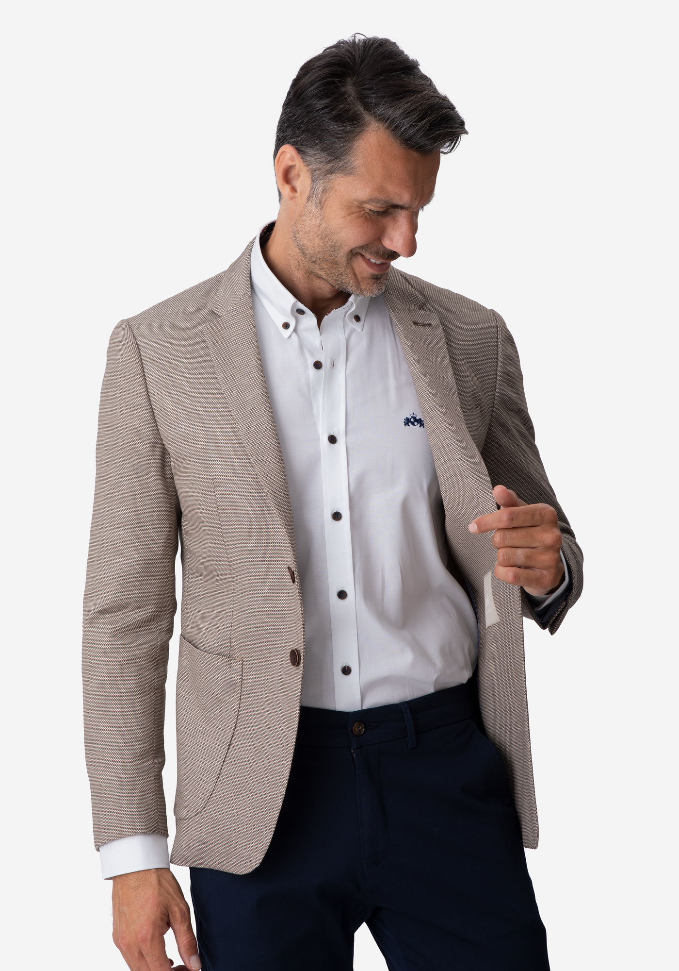 Contemporary Fit Cameo Beige Dotted Blazer