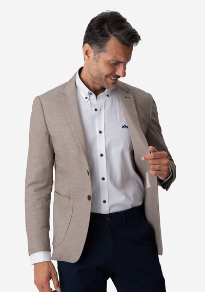 Contemporary Fit Cameo Beige Dotted Blazer