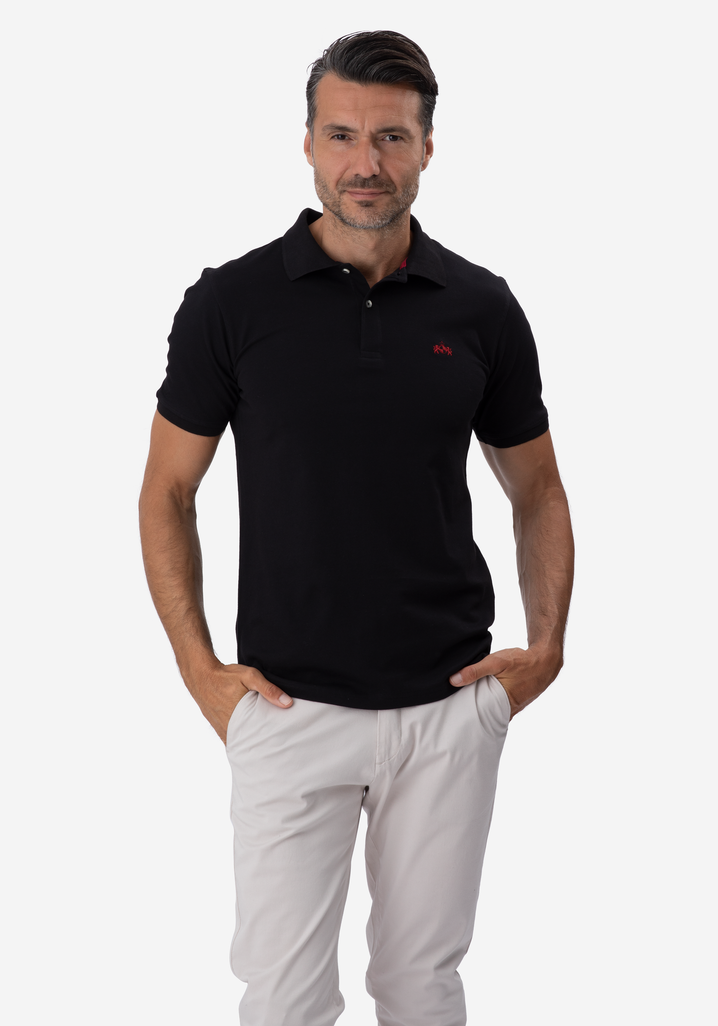 Black Cotton Lycra Polo Shirt