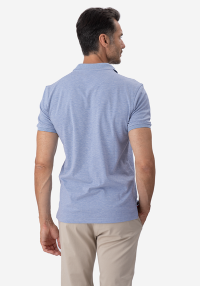 Powder Blue Melange Cotton Lycra Polo Shirt