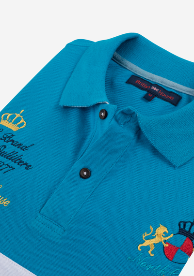 Turquoise White Cotton Polo Shirt