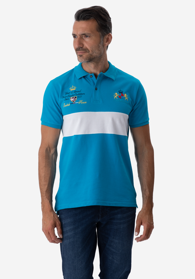 Turquoise White Cotton Polo Shirt