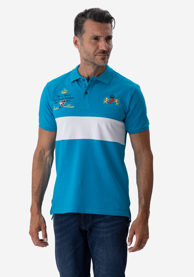 Turquoise White Cotton Polo Shirt