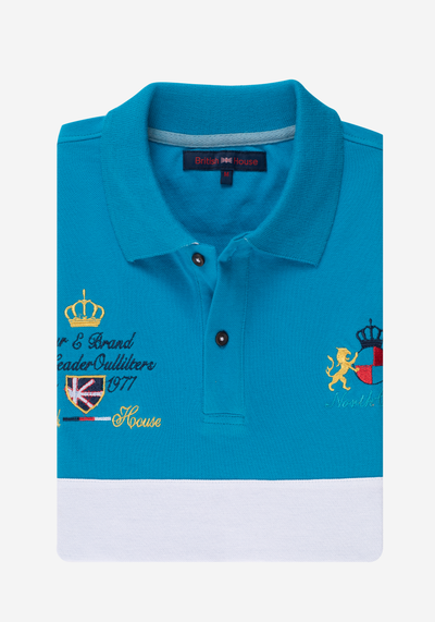 Turquoise White Cotton Polo Shirt