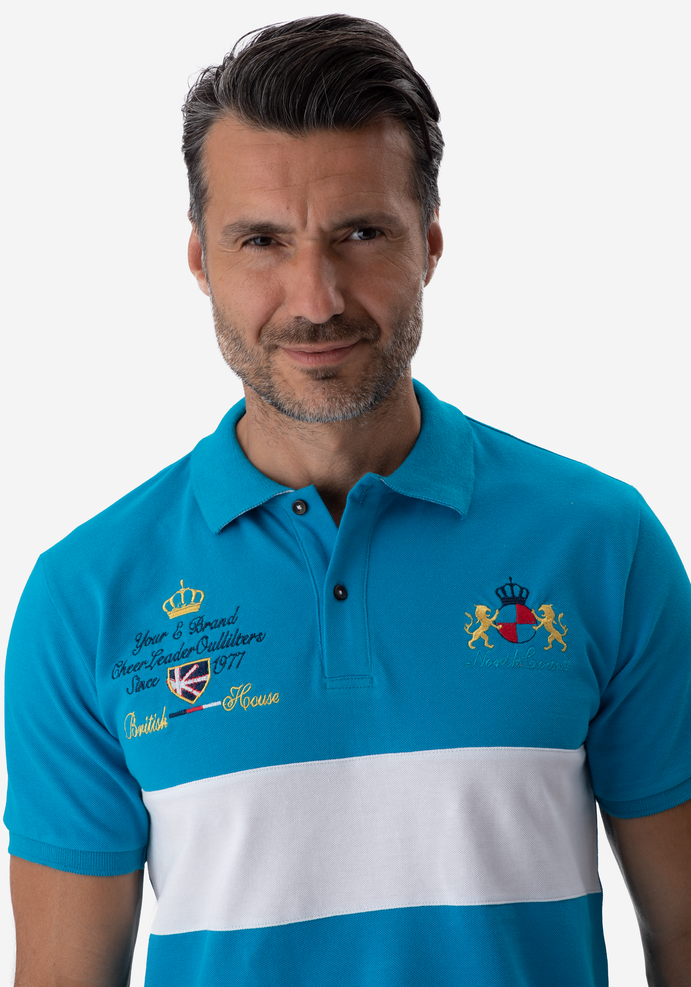 Turquoise White Cotton Polo Shirt