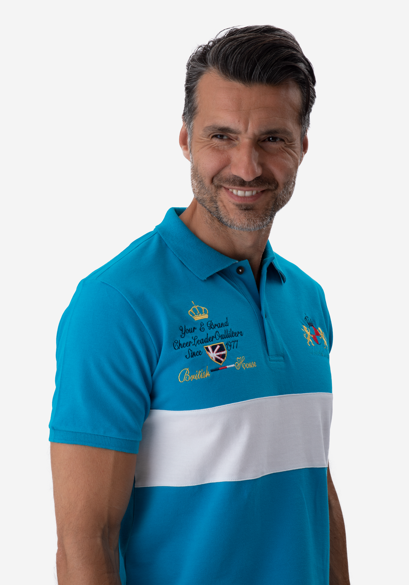 Turquoise White Cotton Polo Shirt