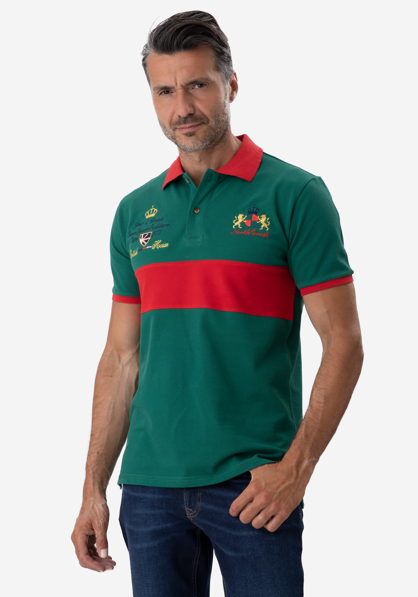 Green Red Cotton Polo Shirt