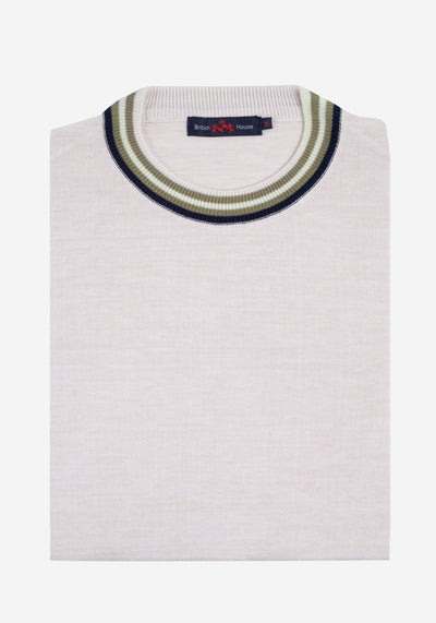 Light Beige Melange Knitted Crewneck Shirt