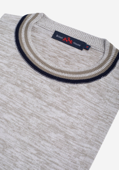 Sand Beige Melange Knitted Crewneck Shirt
