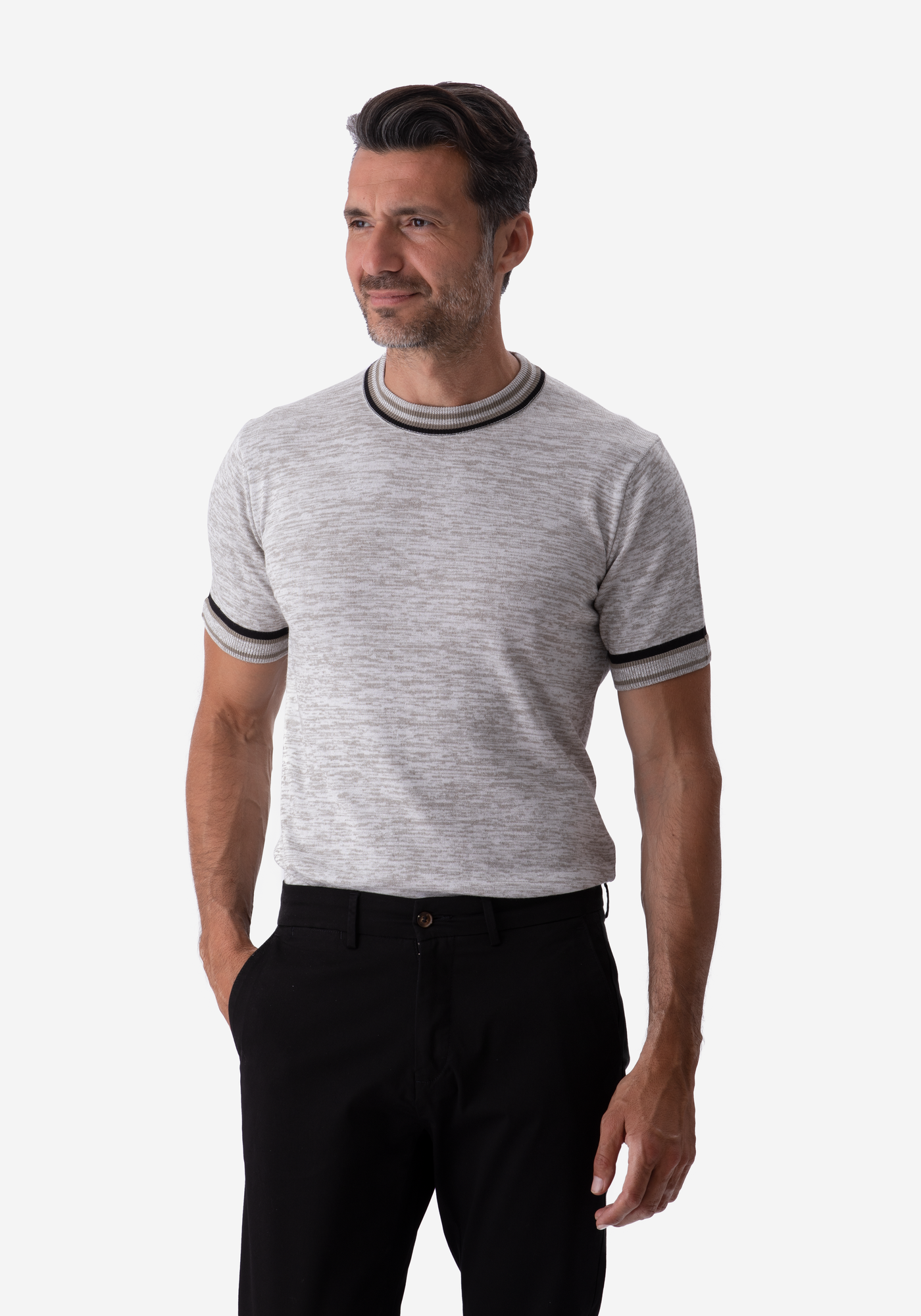 Sand Beige Melange Knitted Crewneck Shirt