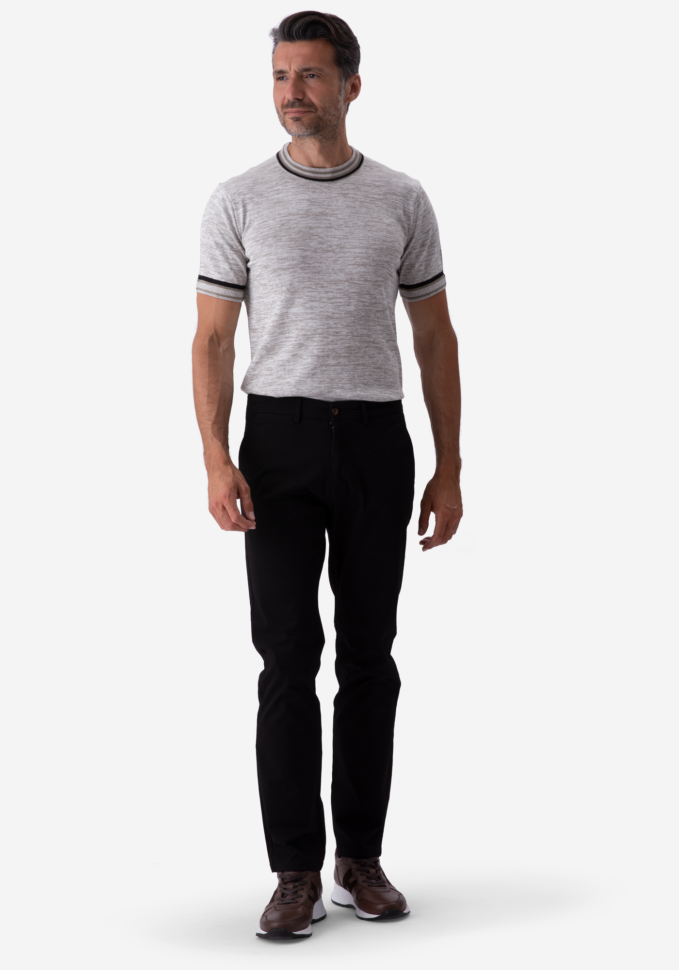 Sand Beige Melange Knitted Crewneck Shirt