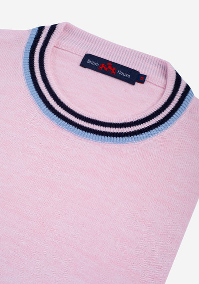 Pale Pink Melange Knitted Crewneck Shirt