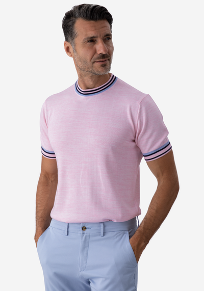 Pale Pink Melange Knitted Crewneck Shirt