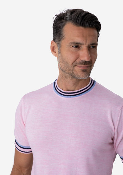 Pale Pink Melange Knitted Crewneck Shirt