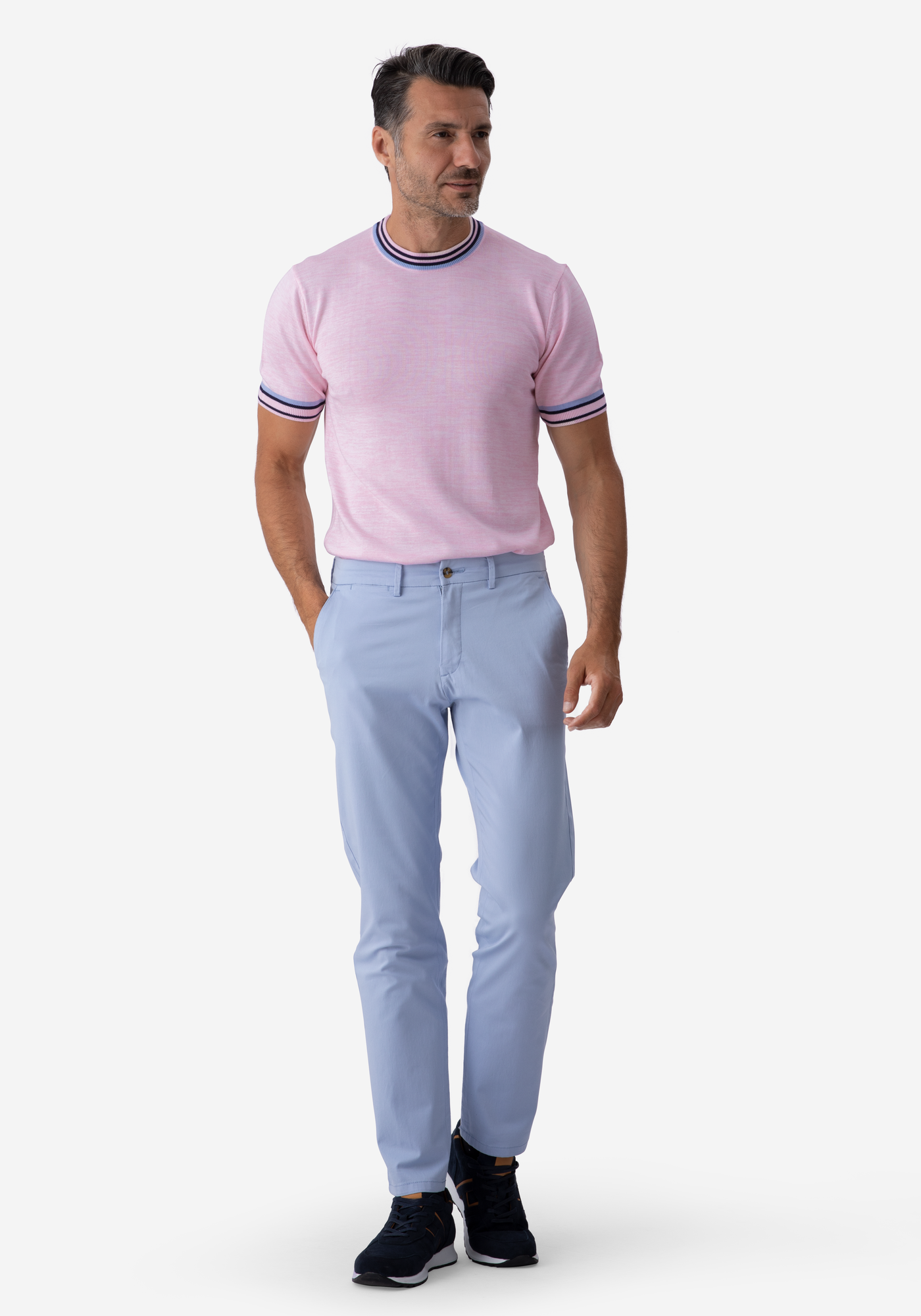 Pale Pink Melange Knitted Crewneck Shirt