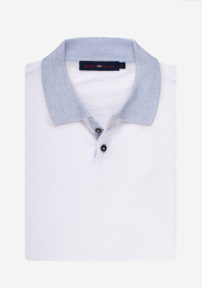 White Blue Knitted Polo Shirt