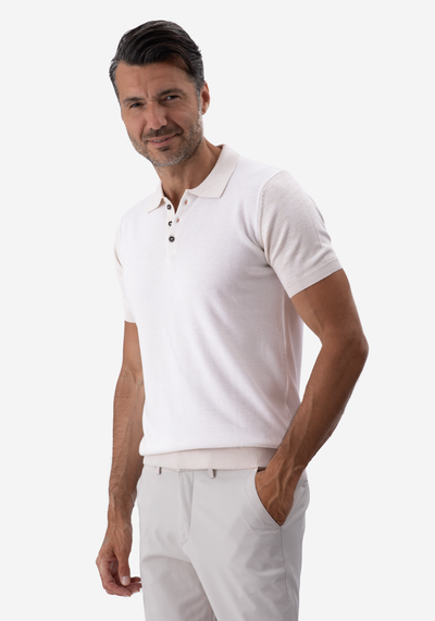 White Light Beige Knitted Polo Shirt