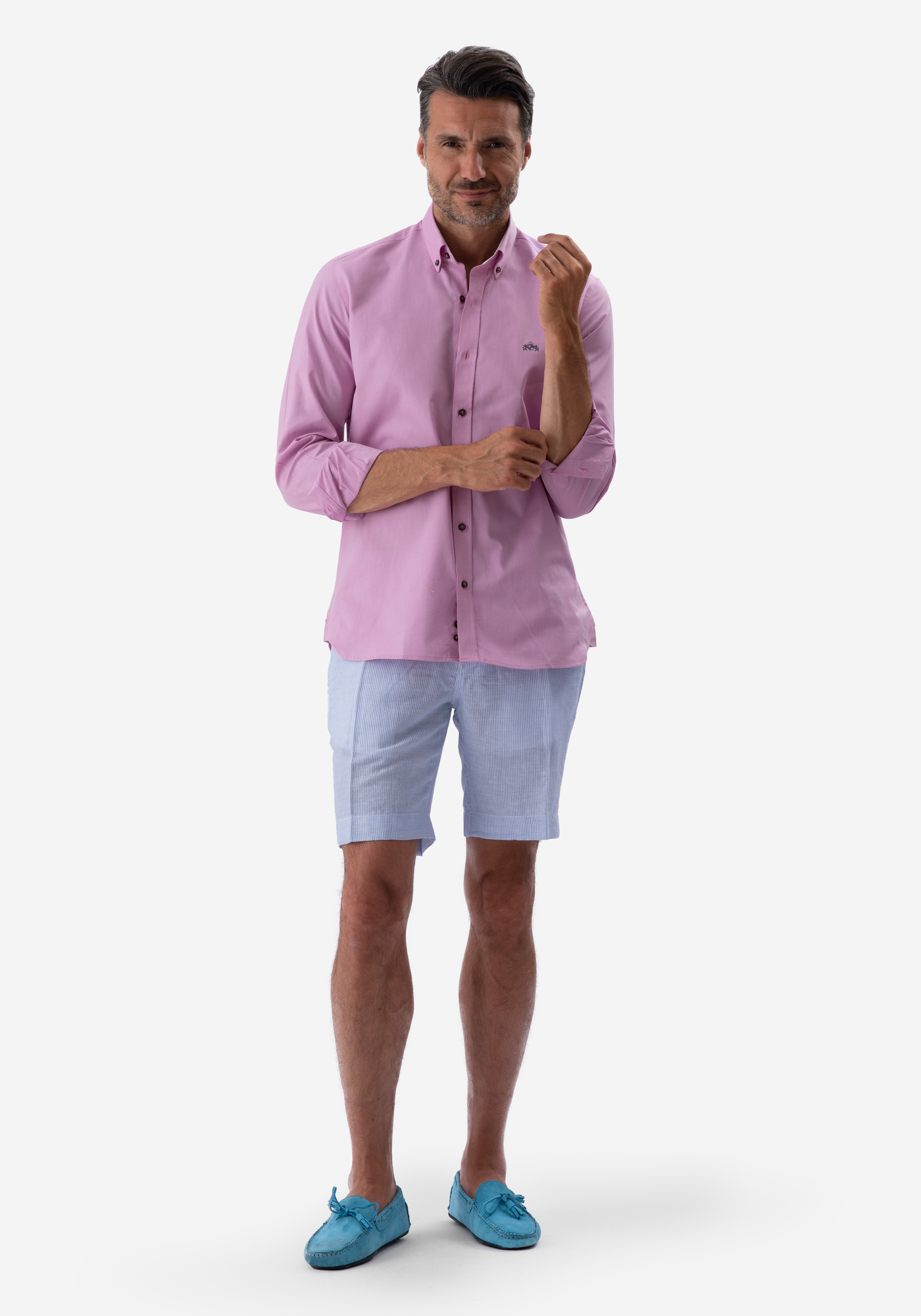 Light Blue Cotton Linen Short