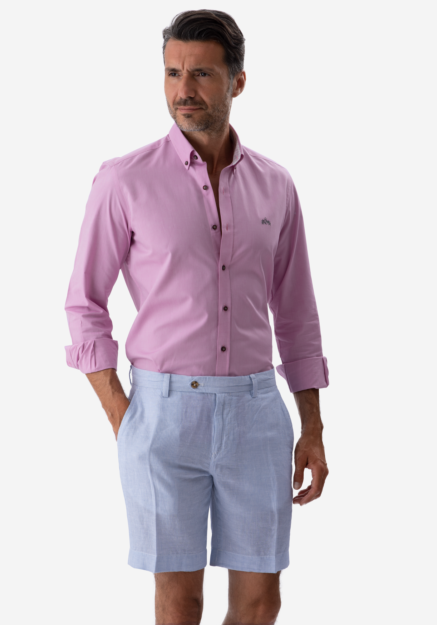 Light Blue Cotton Linen Short