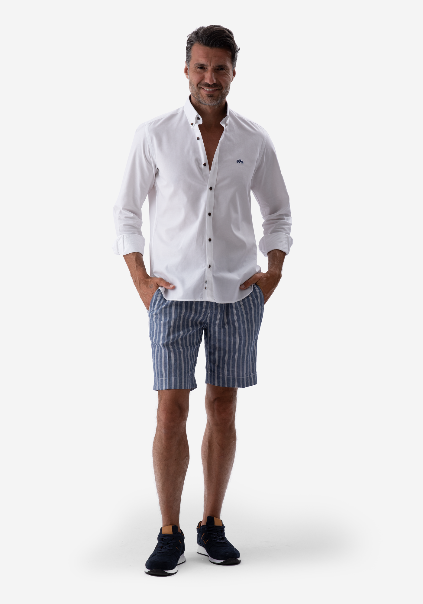 Dull Blue Cotton Linen Short