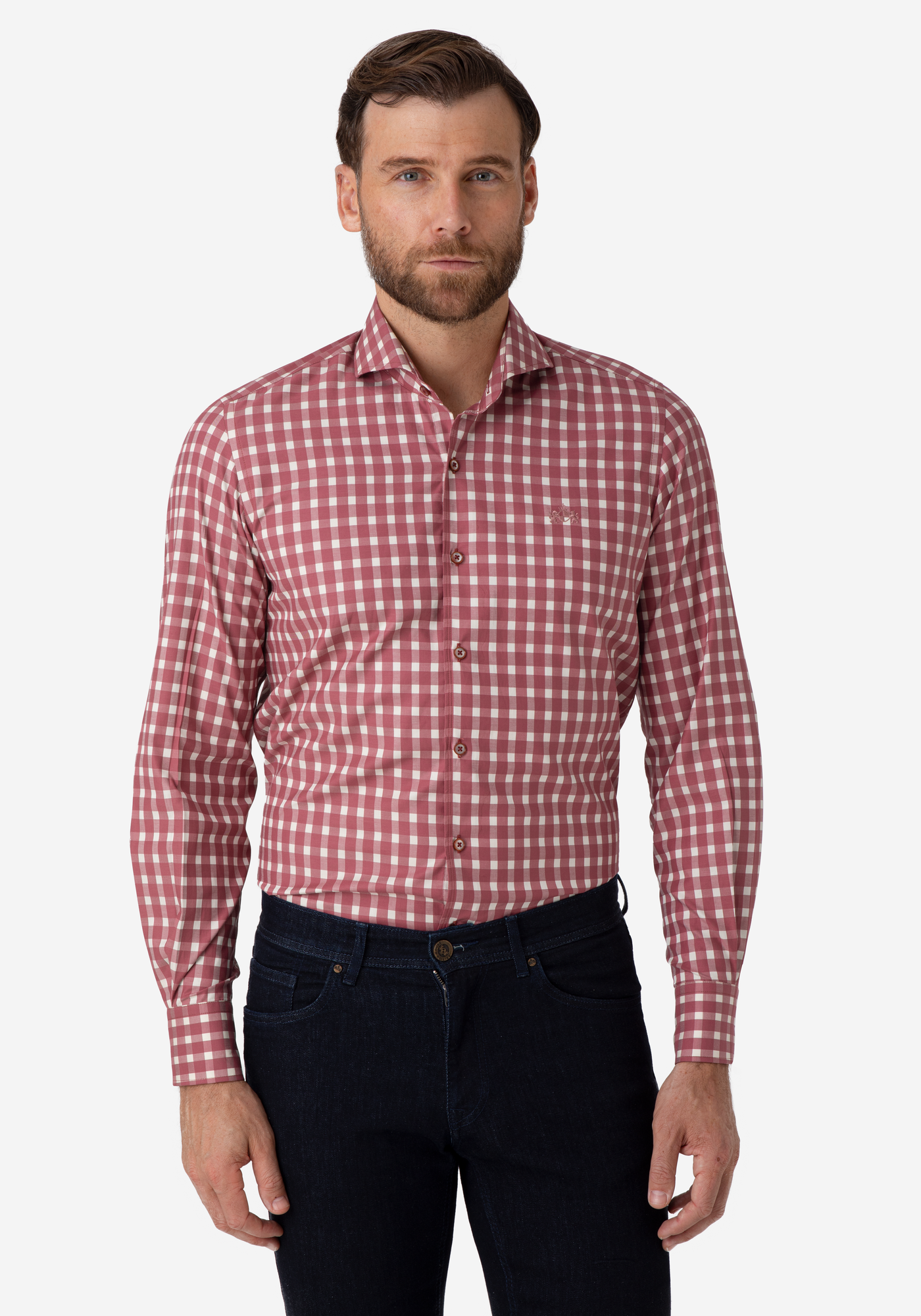 Pale Red Checked Twill Shirt