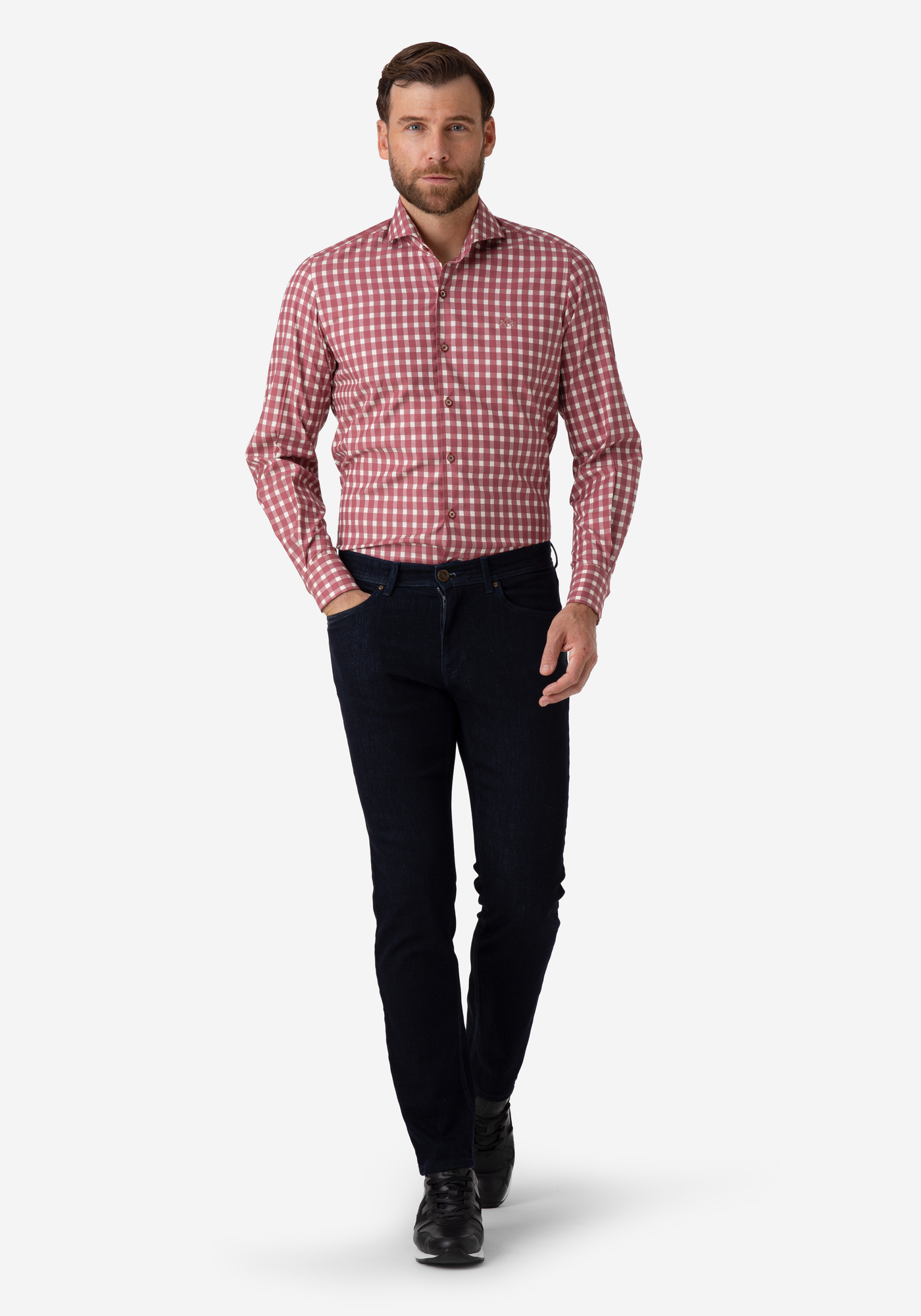 Pale Red Checked Twill Shirt