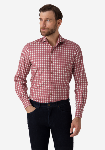 Pale Red Checked Twill Shirt