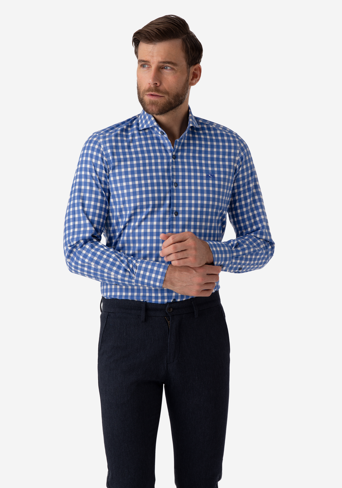 Sapphire Blue Checked Twill Shirt