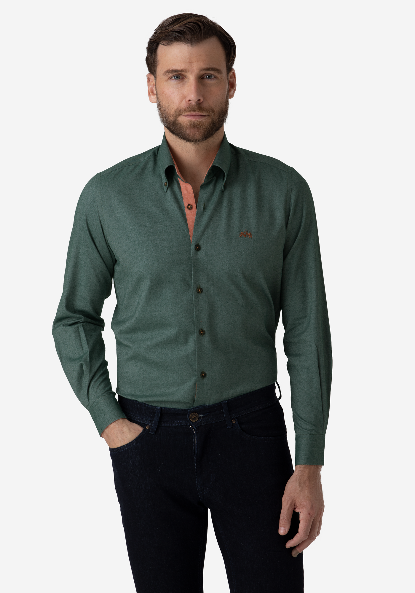 Dark Green Flannel Wrinkle Free Shirt