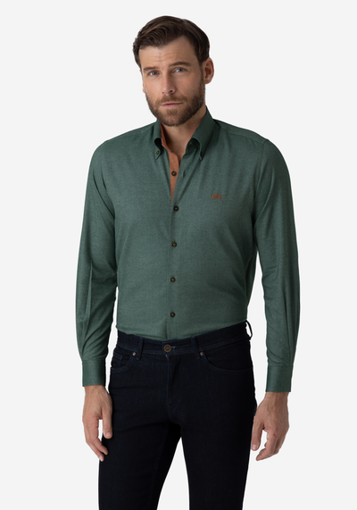Dark Green Flannel Wrinkle Free Shirt