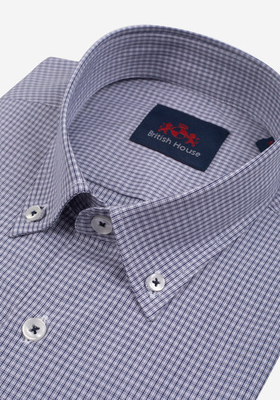 Dark Navy Checked Poplin Shirt