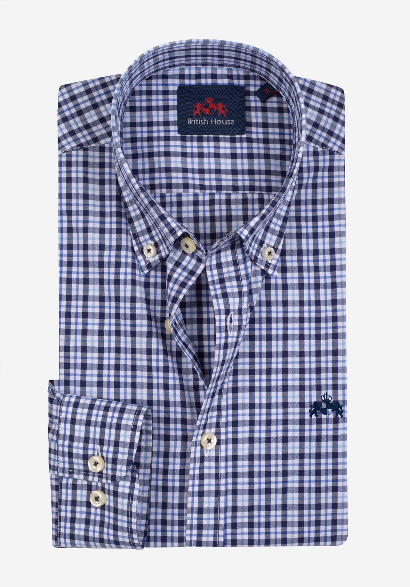 Navy Blue Checked Poplin Shirt