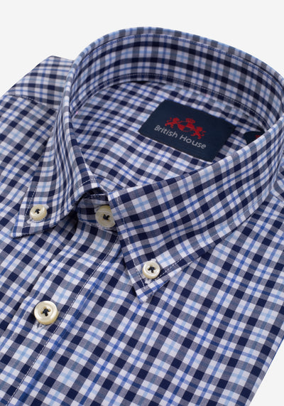 Navy Blue Checked Poplin Shirt