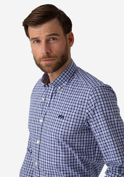 Navy Blue Checked Poplin Shirt