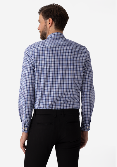 Navy Blue Checked Poplin Shirt