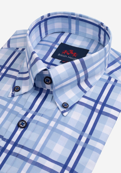 Deep Blue Checked Poplin Shirt
