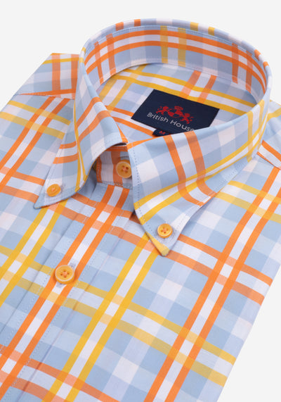 Yellow Orange Checked Poplin Shirt