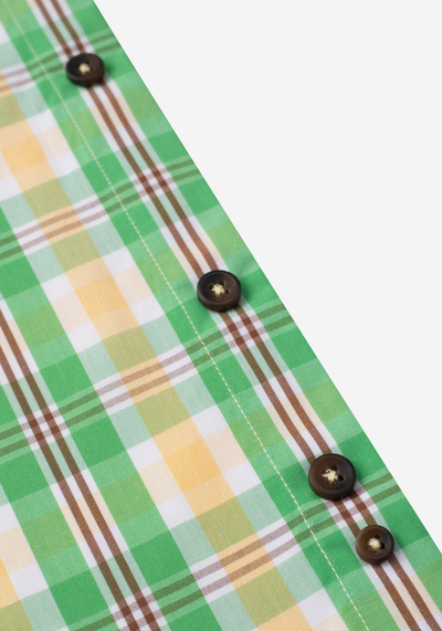 Green Yellow Checked Poplin Shirt - Short Sleeve