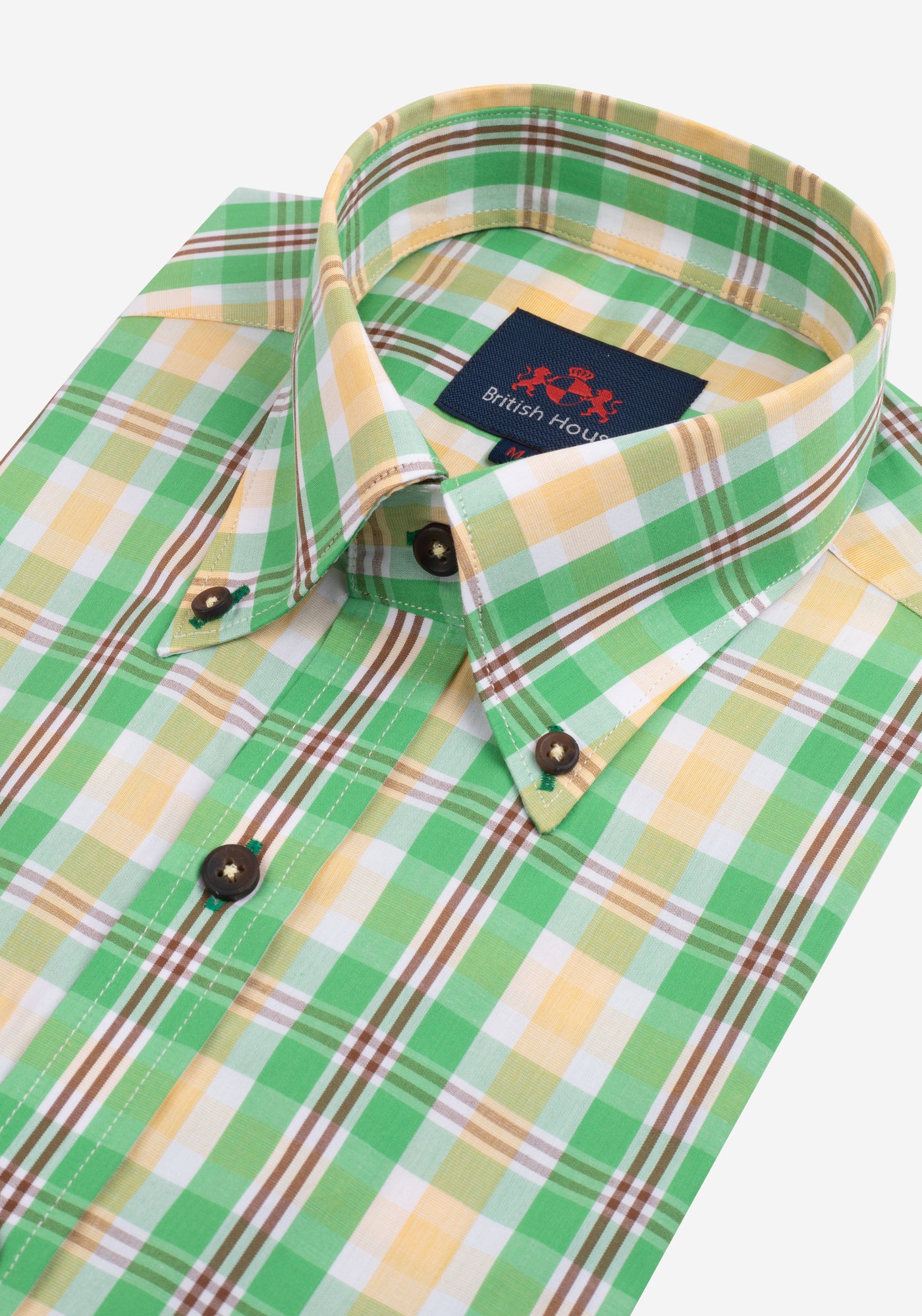 Green Yellow Checked Poplin Shirt - Short Sleeve