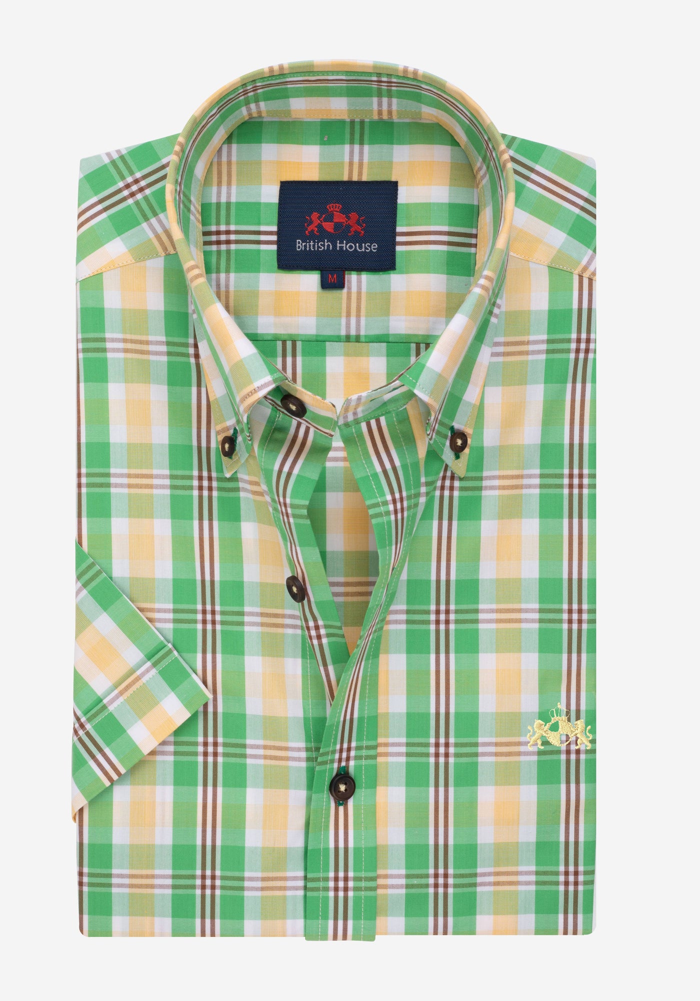 Green Yellow Checked Poplin Shirt - Short Sleeve