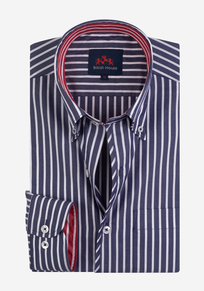 Navy Blue Stripe Tencel Cotton Shirt