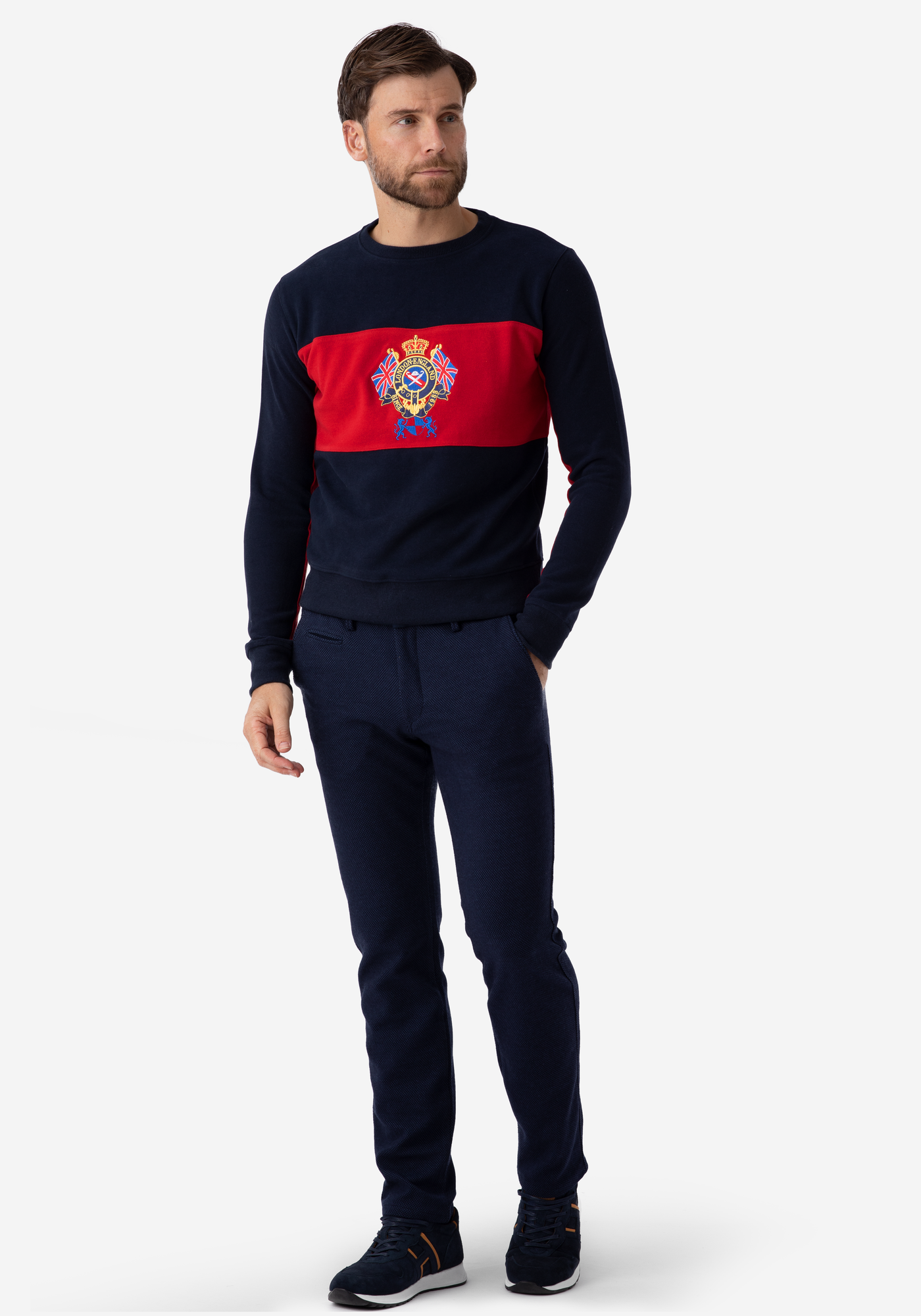 Navy Red Cotton Sweatshirt