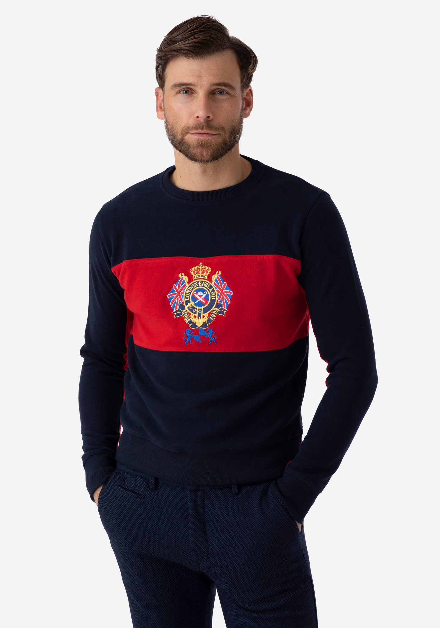 Navy Red Cotton Sweatshirt