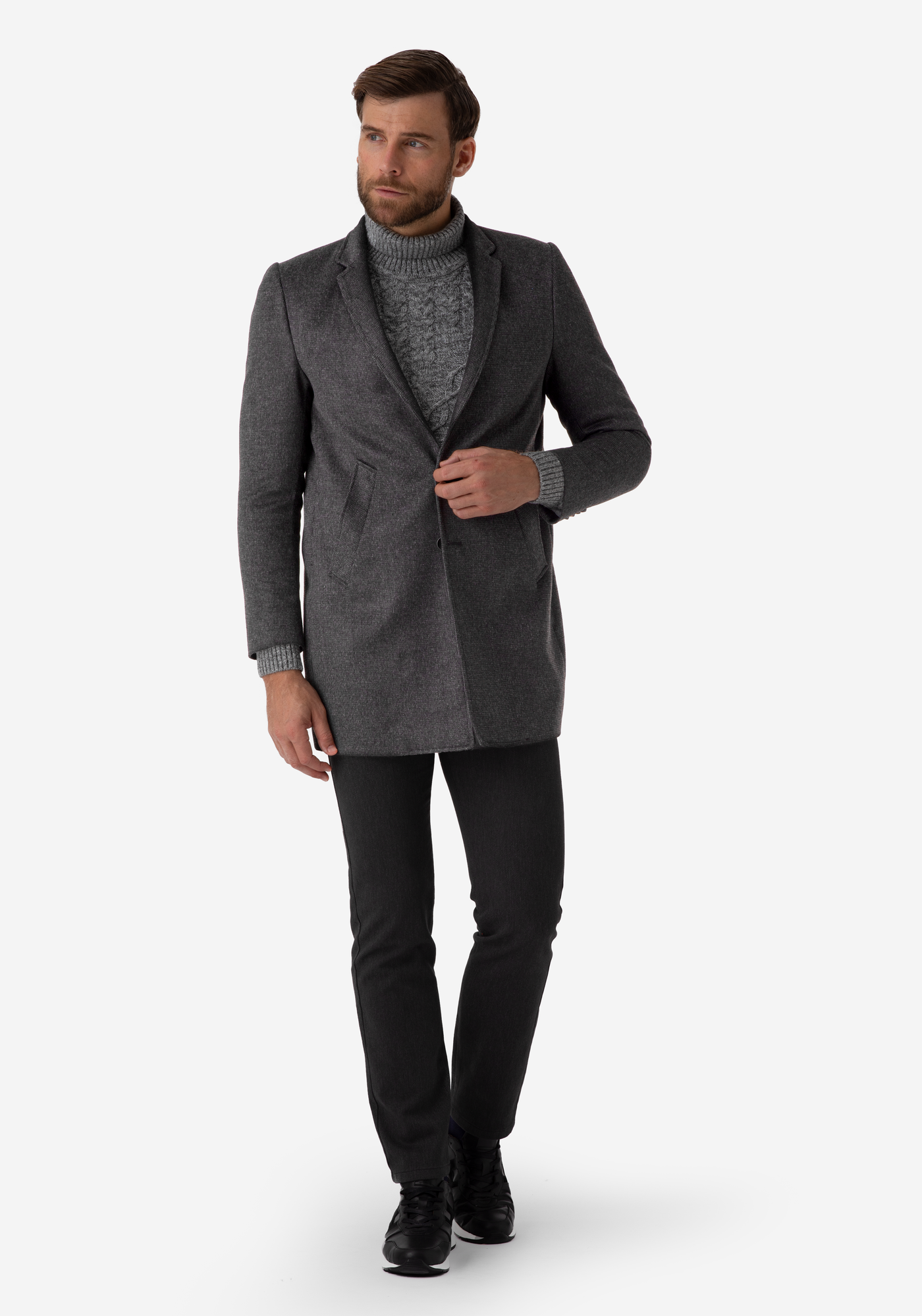 Midnight Grey Poly Wool Coat
