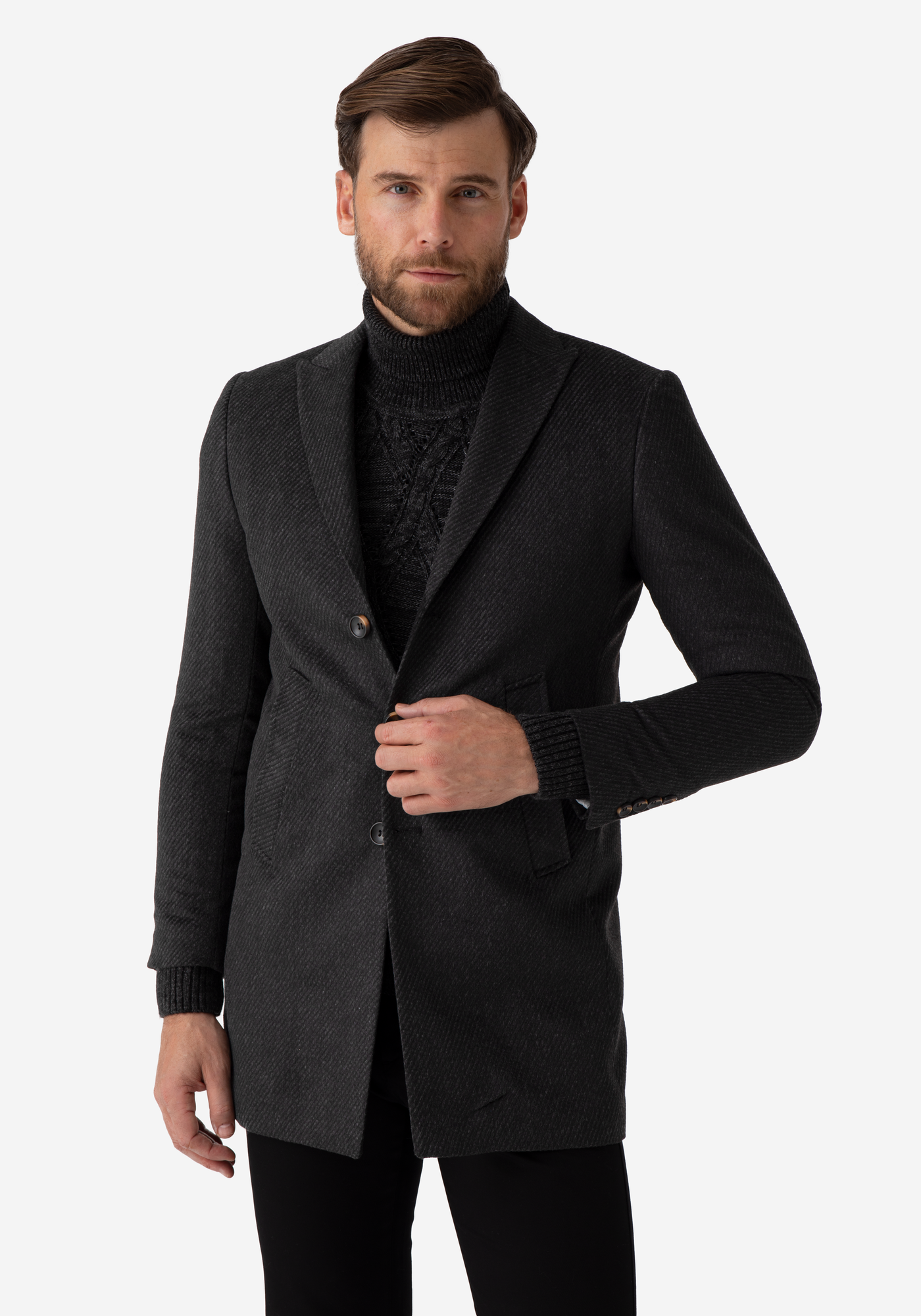 Charcoal Grey Poly Wool Coat