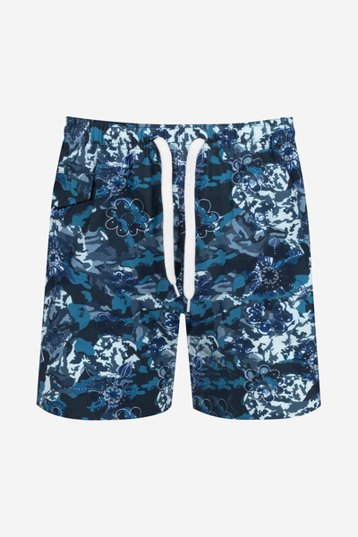 Navy Blue Floral Swim Shorts